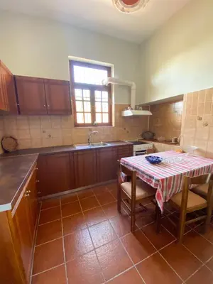 a kitchen with a table and a sink at THE NEOCLASSICAL Garden House in Chania Town