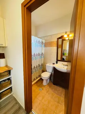 a bathroom with a toilet and a sink at Selini Seaview Villa in Kissamos