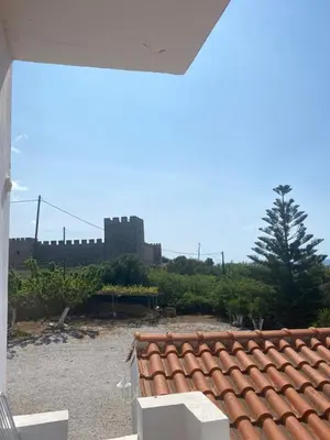 a view from the roof of a house with a building at Artemis Hotel-MeRaki Restaurant in Frangokastello
