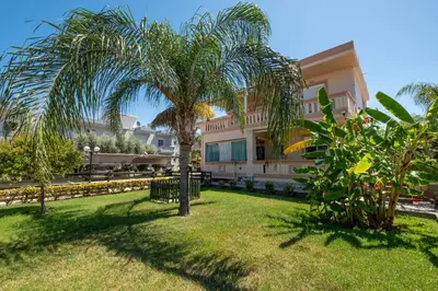 a palm tree in front of a building at Armeria Apartments in Daratso