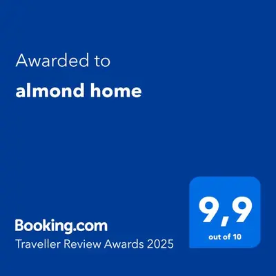 a blue phone screen with the text awarded to almond home at almond home in Livadia