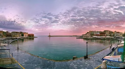 a view of a body of water with buildings at Atreas’ Art Studio in Chania Town