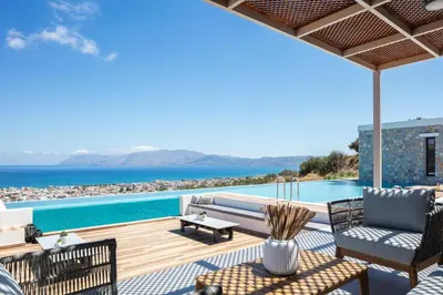 a villa with a view of the ocean at Magical new luxury villa Camellia! in Kissamos