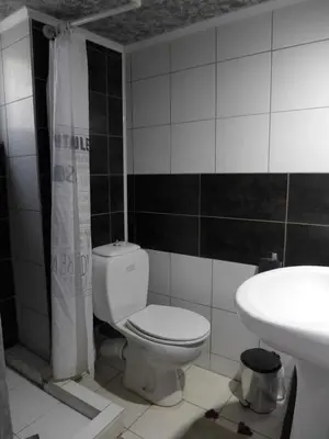 a bathroom with a toilet and a sink at Koum Kapi 1st floor apt in Chania Town