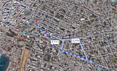 a map of a city with buildings and roads at Lazareta 3 in Chania Town