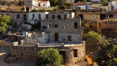 an aerial view of an old stone building at Plagia Rooms in Kissamos