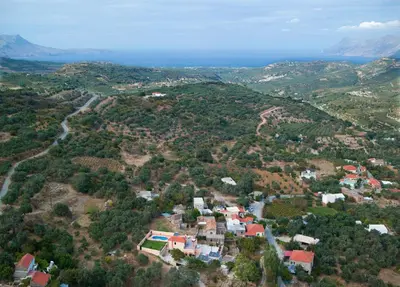 an aerial view of a small town on a hill at Mouri Villa in Mouríon