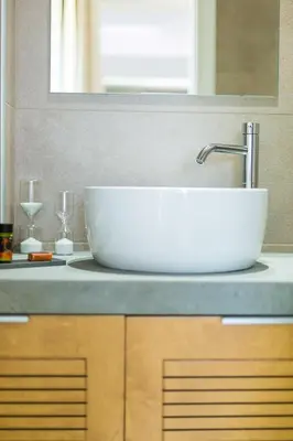 a white sink on a counter in a bathroom at Estel Residences in Chania Town