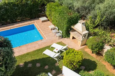 an overhead view of a swimming pool in a yard at Villa Katerina with Private Pool in Chania Town