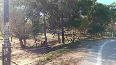 a group of children playing in a park next to a road at Villa Ammos in Daratso