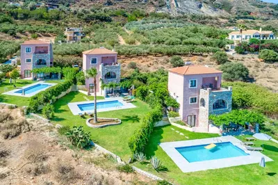 an aerial view of a villa with a swimming pool at Villa Koule in Kalami