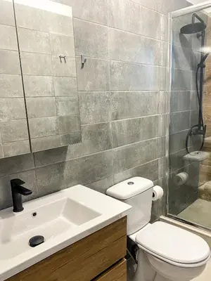 a bathroom with a toilet and a sink and a shower at NICOL's HOUSE in Chania Town