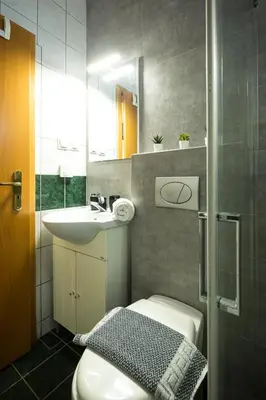 a bathroom with a toilet and a sink at Zoe's Place - 1 BD Beachfront Apartment in Kissamos