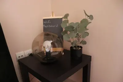 a table with a potted plant and a book at Down Town apartment 27a in Chania Town