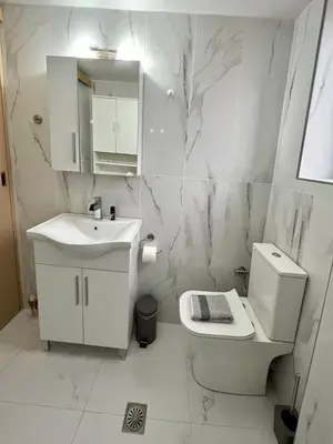 a white bathroom with a toilet and a sink at Yasemi Chania Residences in Chania Town