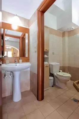 a bathroom with a sink and a toilet at VALENA COZY MAISONETTE (15 min-ELAFONISI BEACH) in Élos