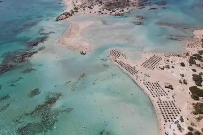 an aerial view of a beach and the ocean at VALENA STYLISH HOME (15 min TO ELAFONISI BEACH) in Élos