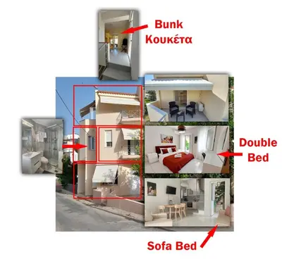 a collage of four pictures of a house at Sunbeam Retreat in Chania Town