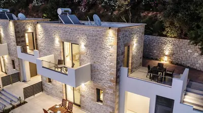 an image of a house with lights on it at Rosmari Studios in Falasarna