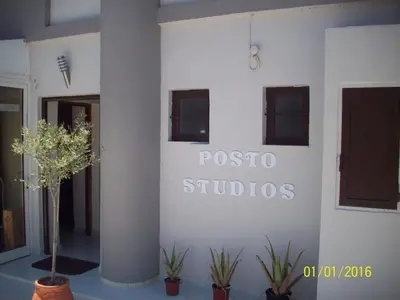 a wall with a sign for a posto studio at Posto Studio 5 Chania Crete 100 m from the beach in Daratso