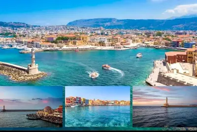 a collage of photos of a city and water at Hermes Studio - In the city just steps to the sea! in Chania Town