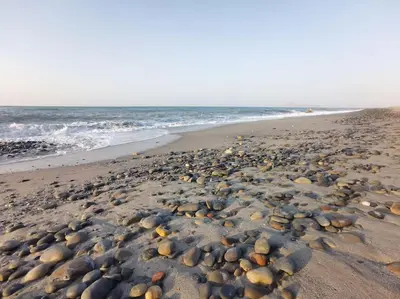 a group of rocks on a beach with the ocean at \u4e24\u5367\u5ba4\u516c\u5bd3-\u5e26\u9732\u53f0\u82b1\u56ed in Chania Town