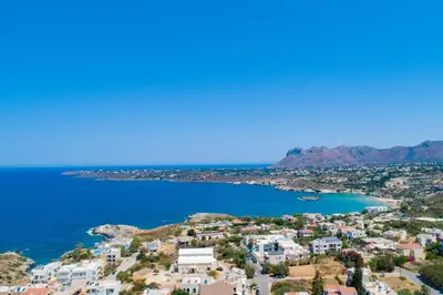 an aerial view of the town of positano and the ocean at PhySea Villa in Kalathas