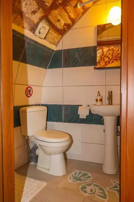 a bathroom with a toilet and a sink at SternesVillage, Lower Ground Floor in Stérnai