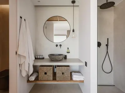 a bathroom with a sink and a mirror at JK's 4 in Vamos