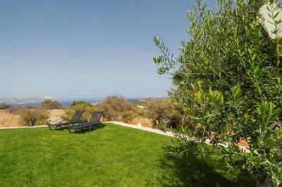 two benches sitting on top of a field of grass at Venetian Villa by PosarelliVillas in Vamos