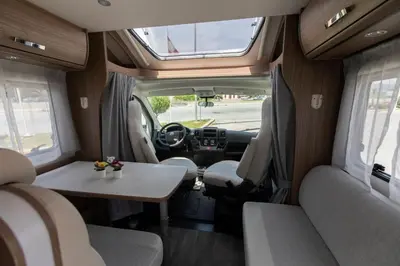 a view of the inside of an rv with a table at CamperLifeCrete in Chania Town