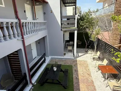 a view from the balcony of a house at Dom Suites in Aghii Apostoli