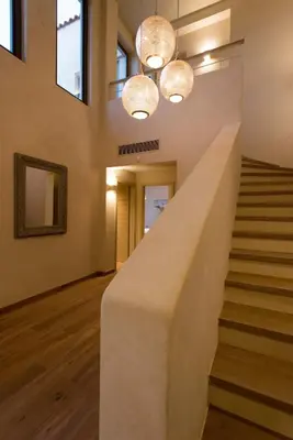 a staircase in a building with two lights at Villa Ianira in Kolymvari