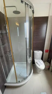a bathroom with a shower and a toilet at Villa Anastasia Sissy in Módhion