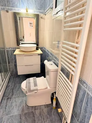 a small bathroom with a toilet and a sink at Little Central Apartment-1min walk from everywhere in Chania Town