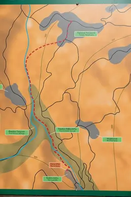 a map of a river with red routes at Vavouledo Village House in Khamalévri