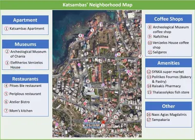 a screenshot of a map of a neighborhood at Katsambas Apartment - Cozy Retro-Luxury with Balcony in Chania Town