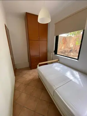 a bedroom with a large bed and a window at Green door in Nerokoúros