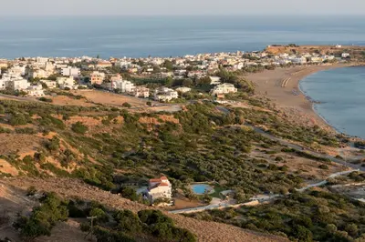 an aerial view of a beach and a city at Libyan Mare in Palaiochóra