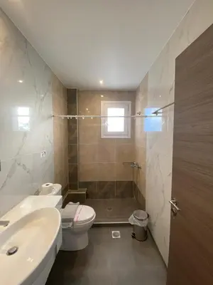 a bathroom with a toilet and a sink at Tile Apartments 4 in Agia Marina Nea Kydonias