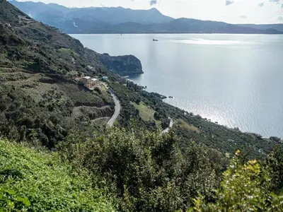 a view of a large body of water at Seaview Studio in beautiful setting, west from Chania in Ravdhoúkha