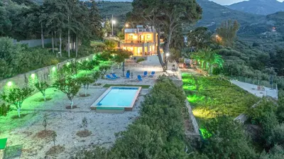 an aerial view of a resort with a swimming pool at Earthly Paradise in Kissamos