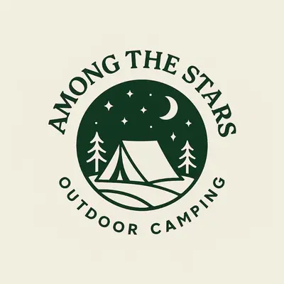 a night camping logo with a tent and moon and stars at Among The Stars chania Outdoor Camping in Ástrikos