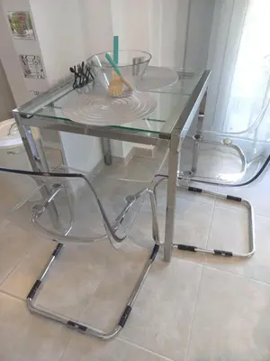 a glass table with a bowl on top of it at Chania Town Center with Balcony by MPS in Chania Town