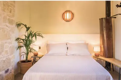a bedroom with a bed and a plant at Mozaik House