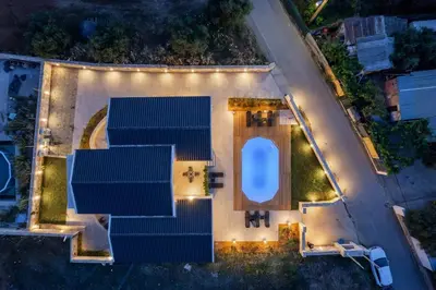 an overhead view of a house with lights at NEA Dreamy Houses in Agia Marina Nea Kydonias
