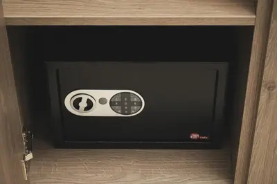 a black and white microwave in a drawer at ES Apartments ARION in Chania Town