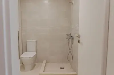 a bathroom with a toilet and a shower at Phaedrus Living Seaside Thalassa Cretan D101 in Módhion