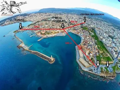 a map of an island in the water at Castle Inn in Chania Town