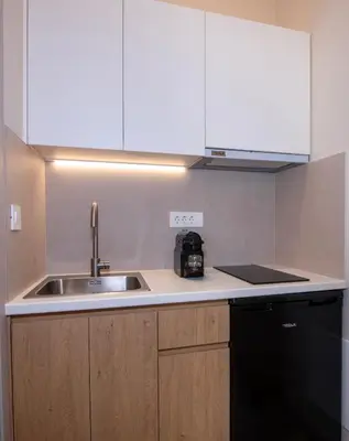 a kitchen with a sink and a dishwasher at Alba Boutique Hotel in Chania Town